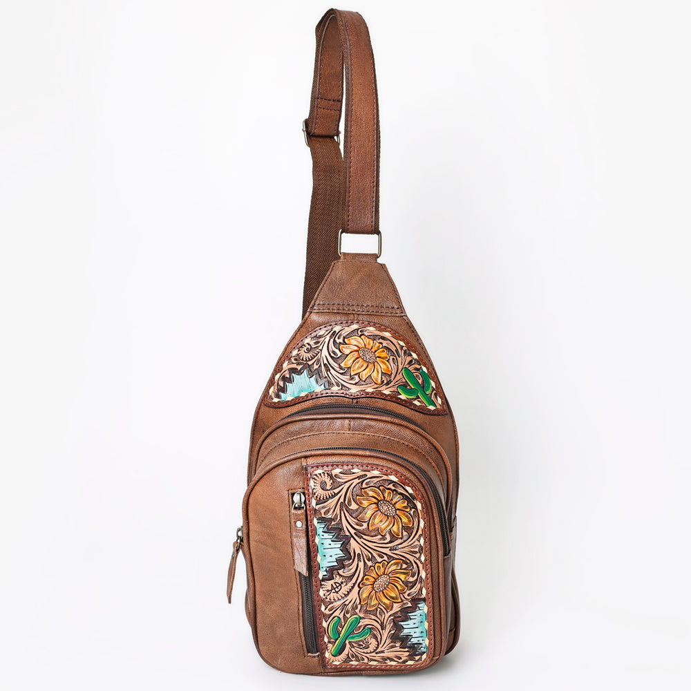 American Darling Tooled Leather Sling Bag | Floral Carved Western Backpack