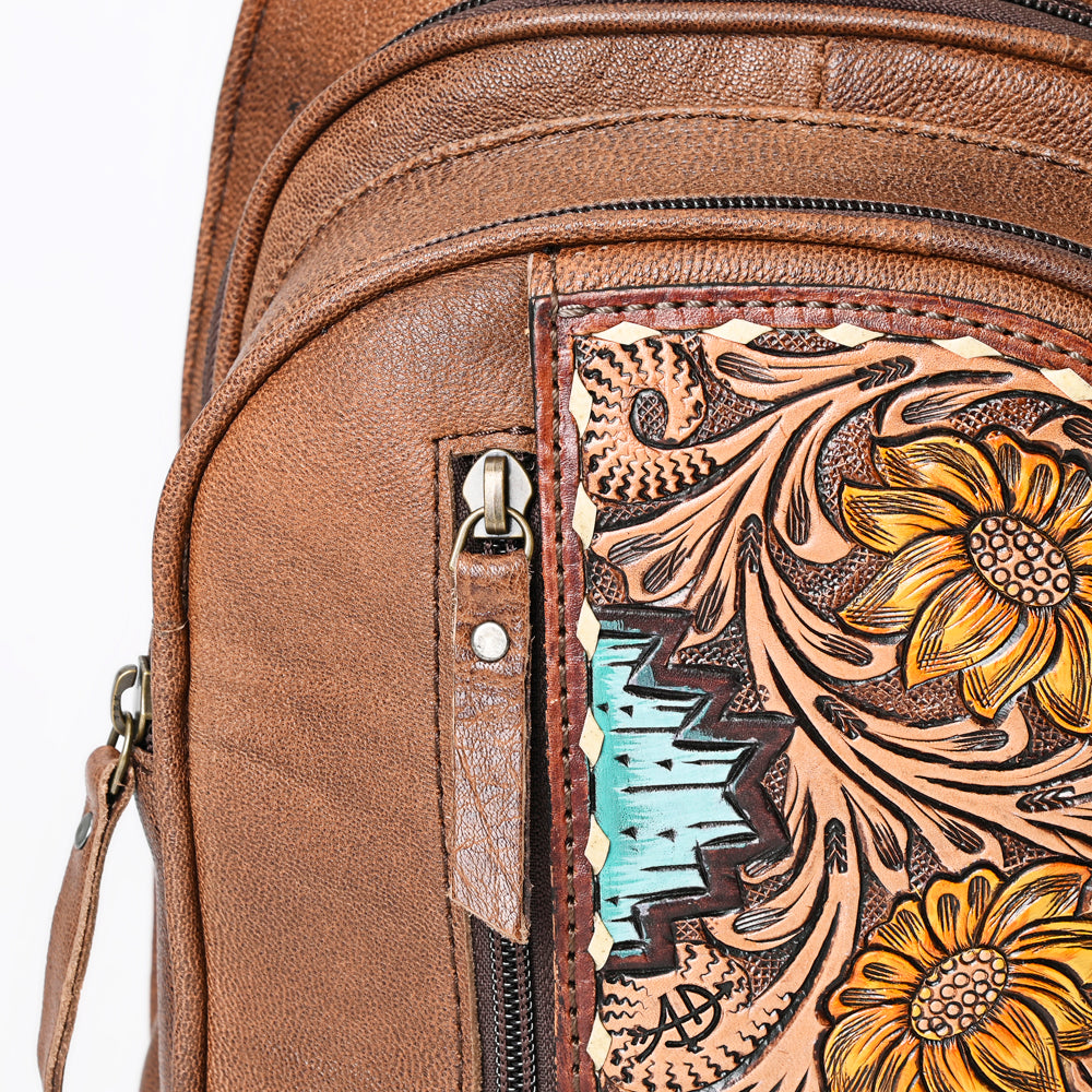 American Darling Tooled Leather Sling Bag | Floral Carved Western Backpack