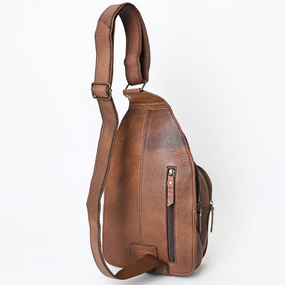 American Darling Tooled Leather Sling Bag | Floral Carved Western Backpack