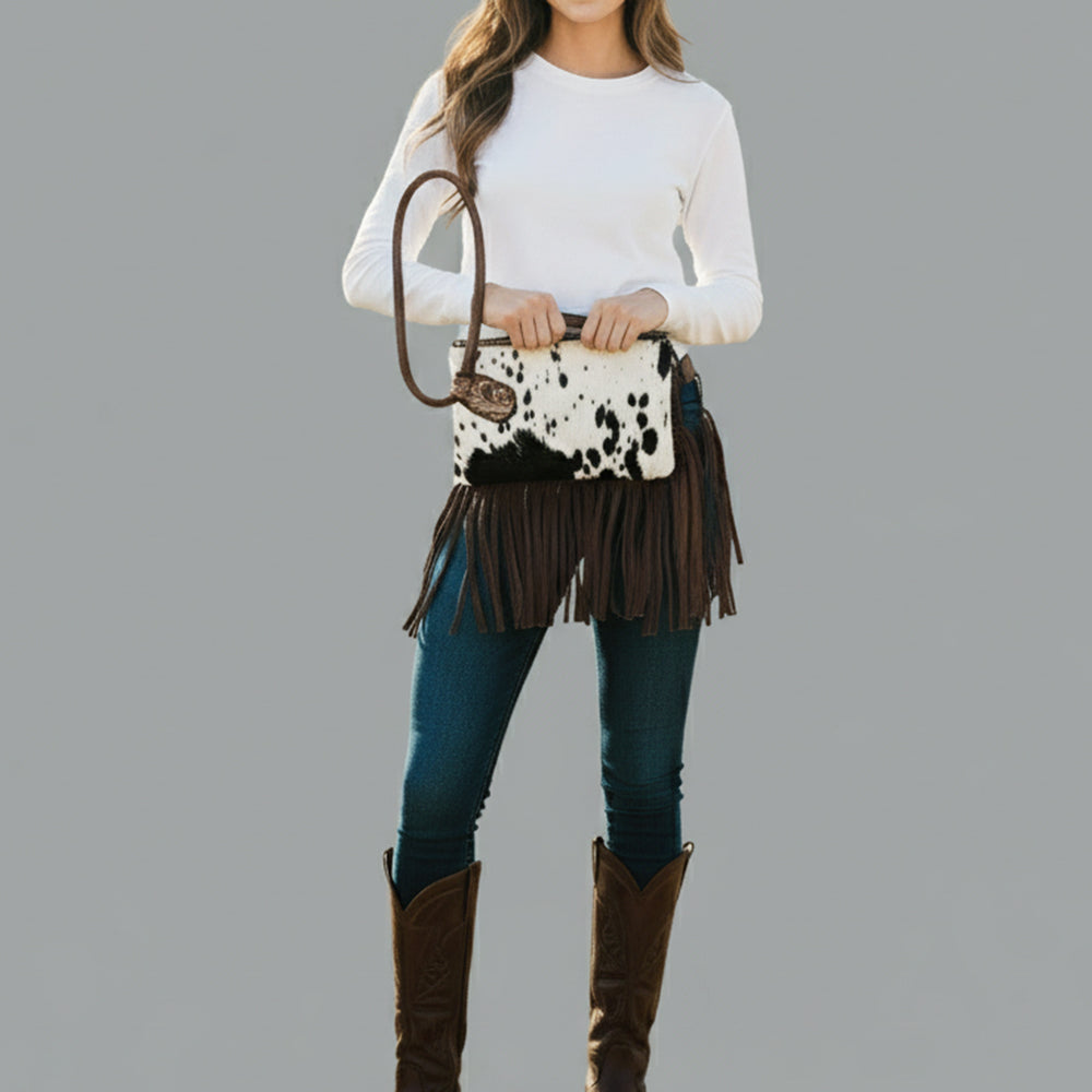 American Darling Cowhide Fringe Wristlet Bag | Western Leather Clutch