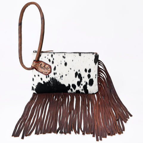 American Darling Cowhide Fringe Wristlet Bag -Western Leather Clutch
