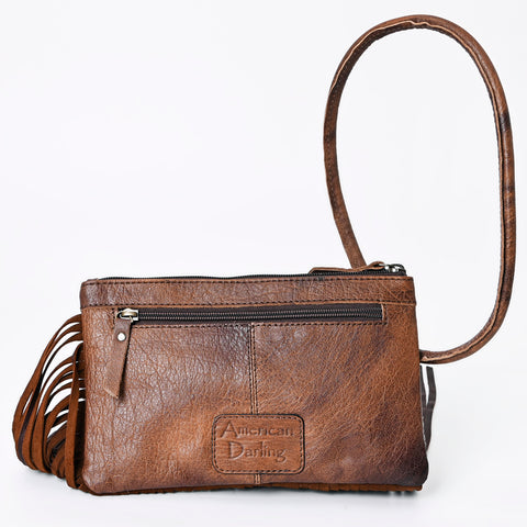 American Darling Cowhide Fringe Wristlet Bag -Western Leather Clutch