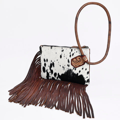 American Darling Cowhide Fringe Wristlet Bag -Western Leather Clutch