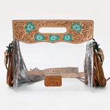 LC-ADBG1163 Clear Fringe Crossbody Bag with Turquoise Tooled Leather - Stadium Approved by American Darling