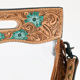 LC-ADBG1163 Clear Fringe Crossbody Bag with Turquoise Tooled Leather - Stadium Approved by American Darling