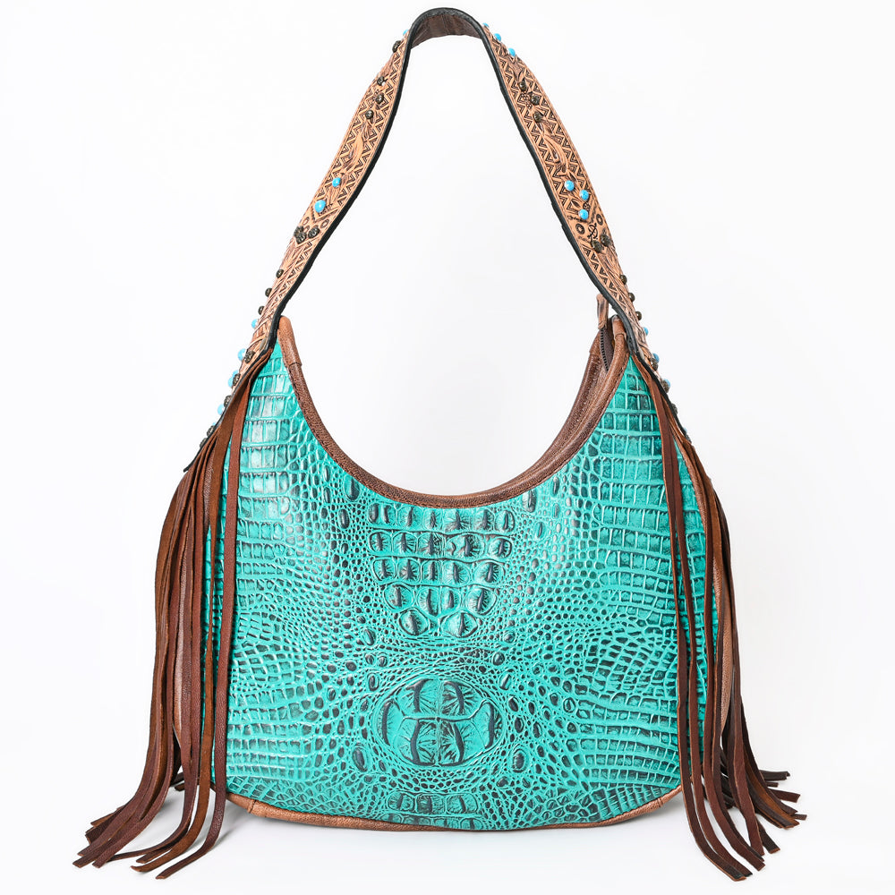 American Darling Crocodile Embossed Hobo Bag | Western Fringe Handbag Genuine Leather