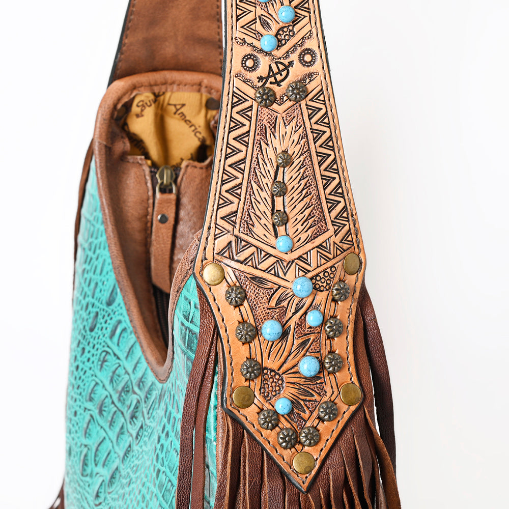 American Darling Crocodile Embossed Hobo Bag | Western Fringe Handbag Genuine Leather