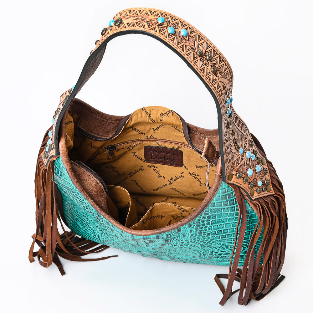 American Darling Crocodile Embossed Hobo Bag | Western Fringe Handbag Genuine Leather