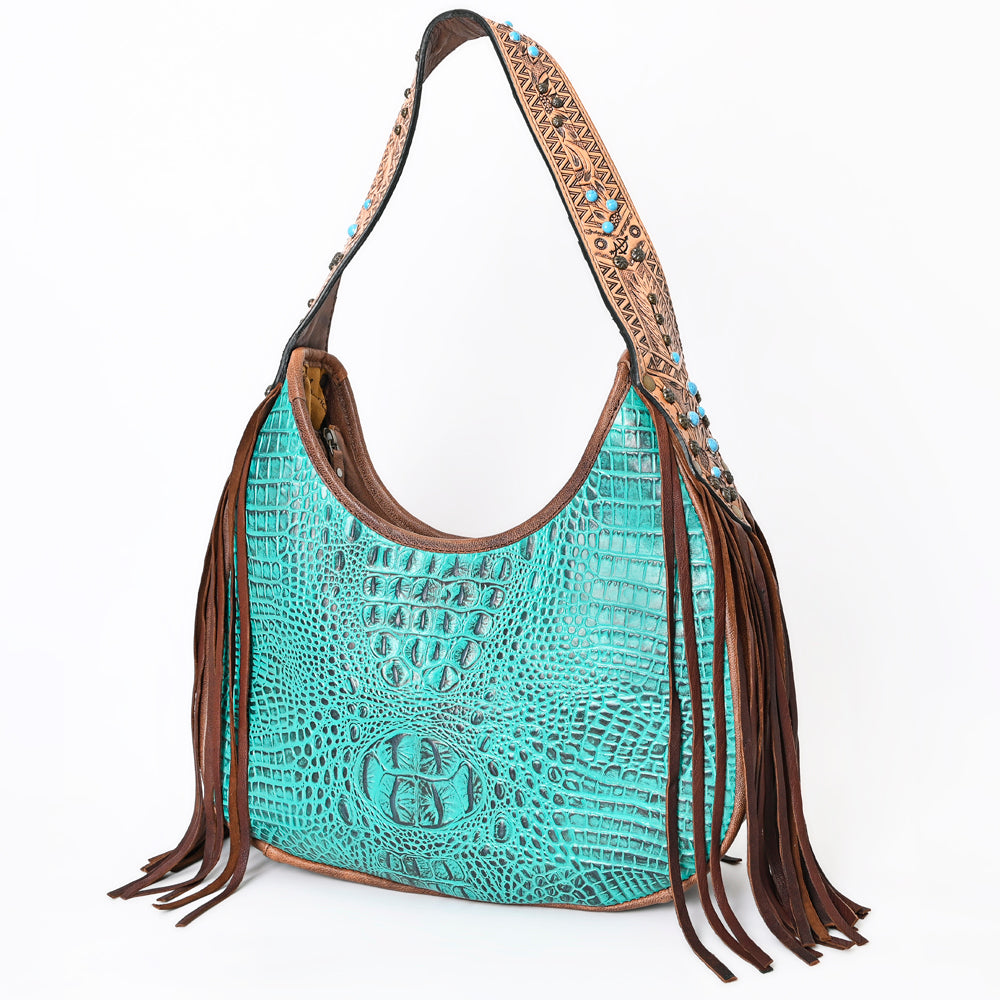 American Darling Crocodile Embossed Hobo Bag | Western Fringe Handbag Genuine Leather