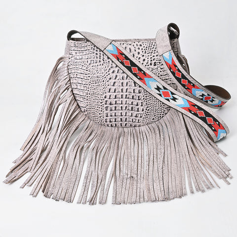 American Darling Crocodile Embossed Fringe Crossbody -Western Beaded Strap Bag
