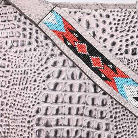 American Darling Crocodile Embossed Fringe Crossbody -Western Beaded Strap Bag