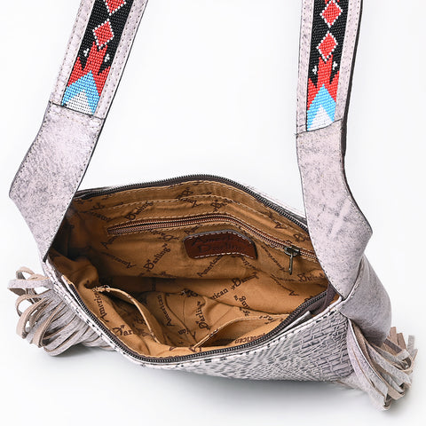 American Darling Crocodile Embossed Fringe Crossbody -Western Beaded Strap Bag