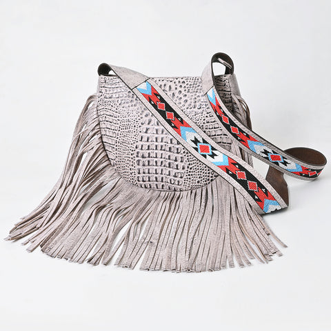 ADBG1168 American Darling Crocodile Embossed Fringe Crossbody -Western Beaded Strap Bag