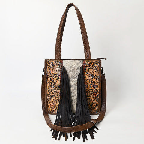 American Darling Cowhide Tote Bag -Tooled Leather Fringe Handbag