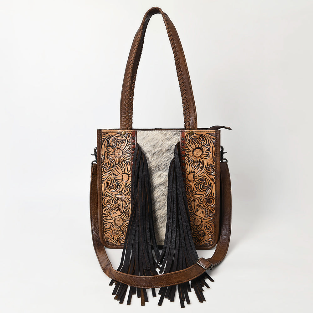 American Darling Cowhide Tote Bag | Tooled Leather Fringe Handbag