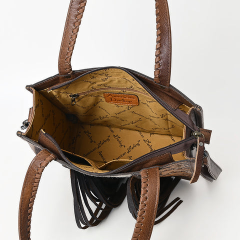 American Darling Cowhide Tote Bag -Tooled Leather Fringe Handbag