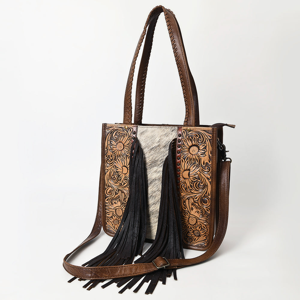 American Darling Cowhide Tote Bag | Tooled Leather Fringe Handbag