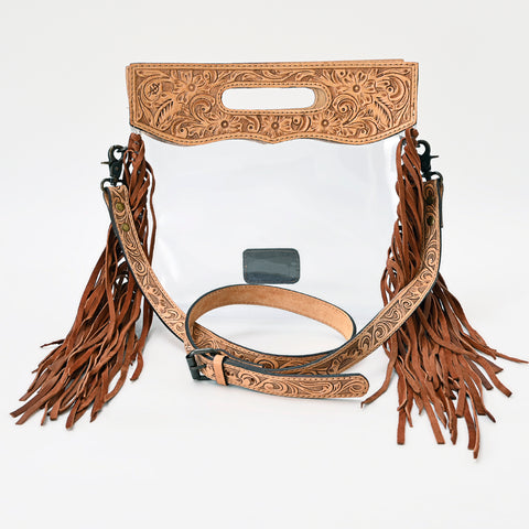 American Darling Tooled Leather Clear Bag -Fringe Crossbody Purse