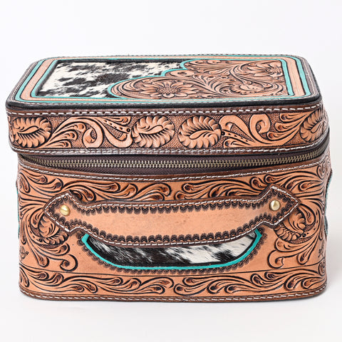 American Darling Hand Tooled Leather Hair-On Cowhide Jewelry Case