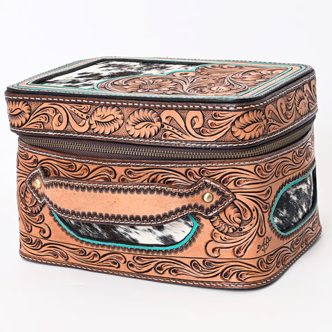 American Darling Hand Tooled Leather Hair-On Cowhide Jewelry Case