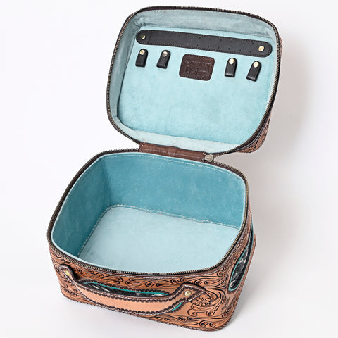 American Darling Hand Tooled Leather Hair-On Cowhide Jewelry Case