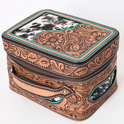 American Darling Hand Tooled Leather Hair-On Cowhide Jewelry Case