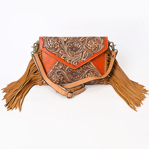 American Darling Hand Tooled Leather Envelope Bag with Western Fringe