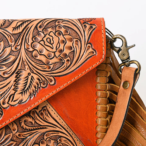 American Darling Hand Tooled Leather Envelope Bag with Western Fringe