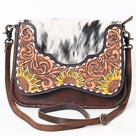 American Darling Buck Stitched Hair-On Cowhide Hand Tooled Leather Small Cross body Bag
