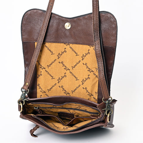 American Darling Buck Stitched Hair-On Cowhide Hand Tooled Leather Small Cross body Bag