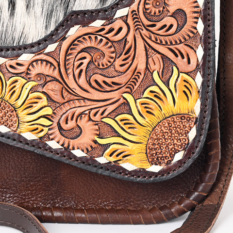 American Darling Buck Stitched Hair-On Cowhide Hand Tooled Leather Small Cross body Bag