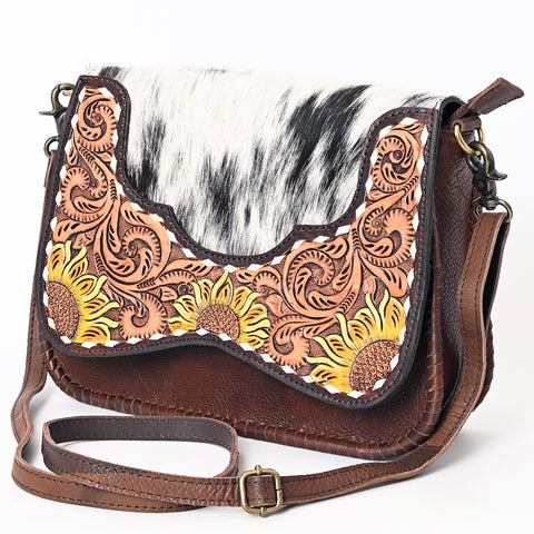 American Darling Buck Stitched Hair-On Cowhide Hand Tooled Leather Small Cross body Bag