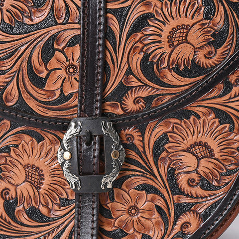 American Darling Hand Tooled Leather Floral Carved Cross body Bag