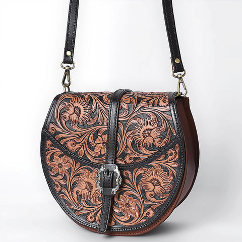 American Darling Hand Tooled Leather Floral Carved Cross body Bag