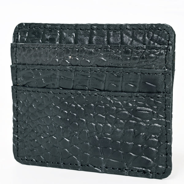 LC-ADBG1181B Black Crocodile-Embossed Leather Card Holder - Western Slim Wallet by American Darling