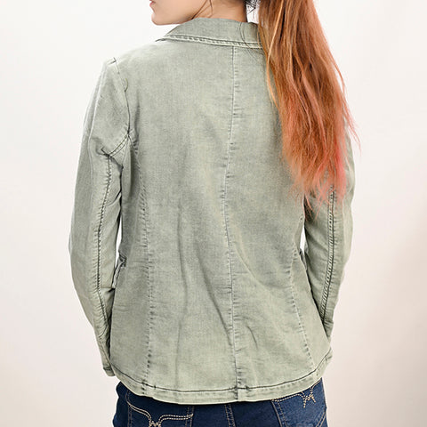 Women's Denim Western Blazer with Hand-Tooled Harness Leather Trim