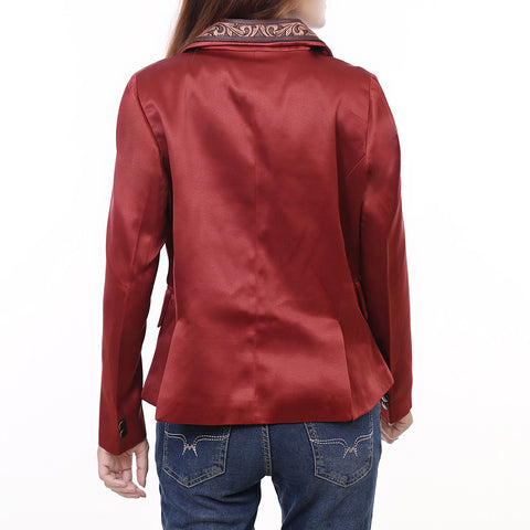 Elegant Fabric Blazer Featuring Harness Leather Lapel Detailing