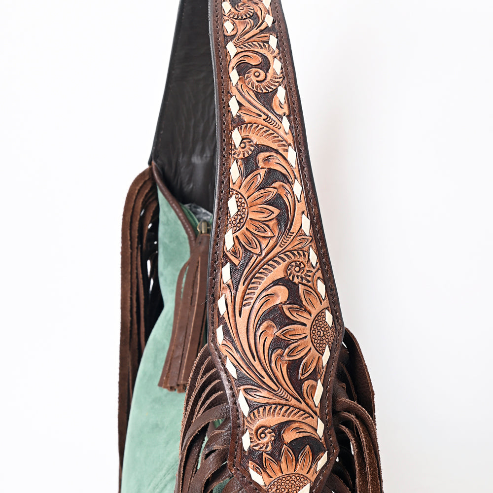 ADBGA371 Hobo Genuine Western Leather Bag for Women with Fringe & Tooled Strap