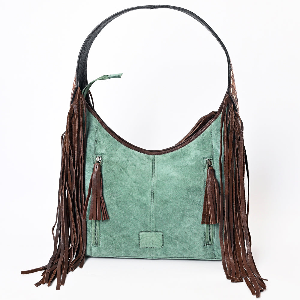 ADBGA371 Hobo Genuine Western Leather Bag for Women with Fringe & Tooled Strap