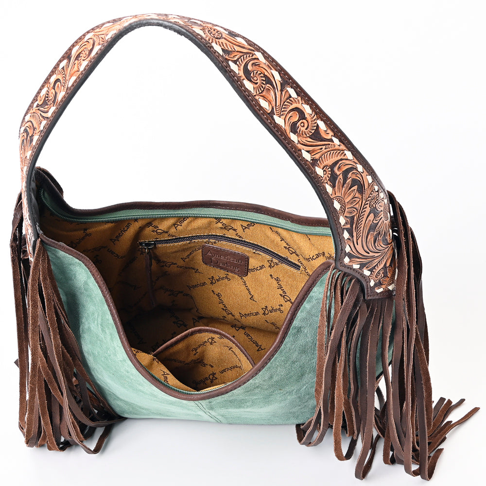 ADBGA371 Hobo Genuine Western Leather Bag for Women with Fringe & Tooled Strap