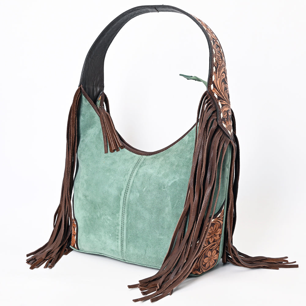 ADBGA371 Hobo Genuine Western Leather Bag for Women with Fringe & Tooled Strap