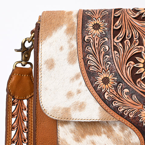 American Darling Floral Tooled Leather Cowhide Western Messenger Bag