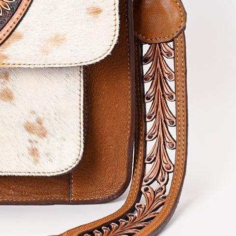 American Darling Floral Tooled Leather Cowhide Western Messenger Bag
