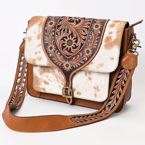 American Darling Floral Tooled Leather Cowhide Western Messenger Bag