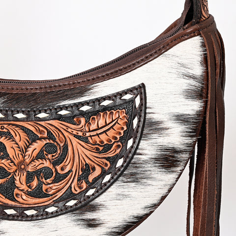 American Darling Handcrafted Hair on Hide Fringe Hobo Western Tooled Leather Bag