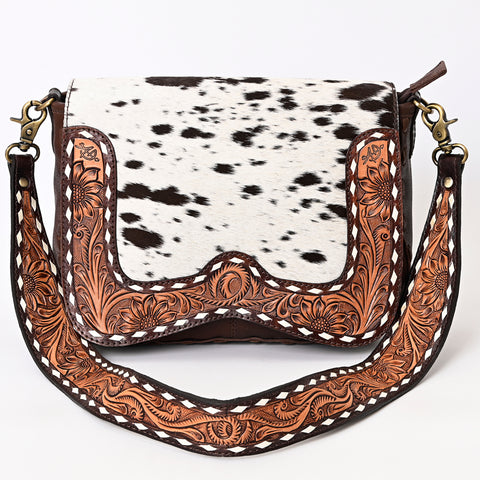 Western Cowhide Tooled Leather Crossbody Sunflower Shoulder Bag