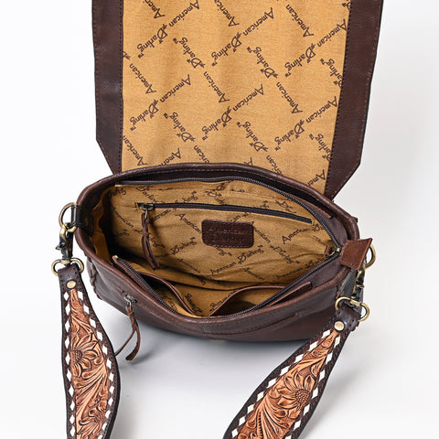 Western Cowhide Tooled Leather Crossbody Sunflower Shoulder Bag