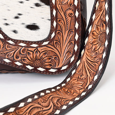 Western Cowhide Tooled Leather Crossbody Sunflower Shoulder Bag