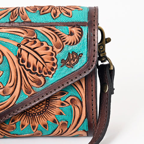 American Darling Turquoise Hand-Tooled Leather Envelope Bag Genuine Western Style
