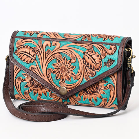 American Darling Turquoise Hand-Tooled Leather Envelope Bag Genuine Western Style